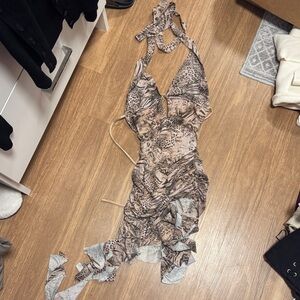 Animal Print backless Halter Dress